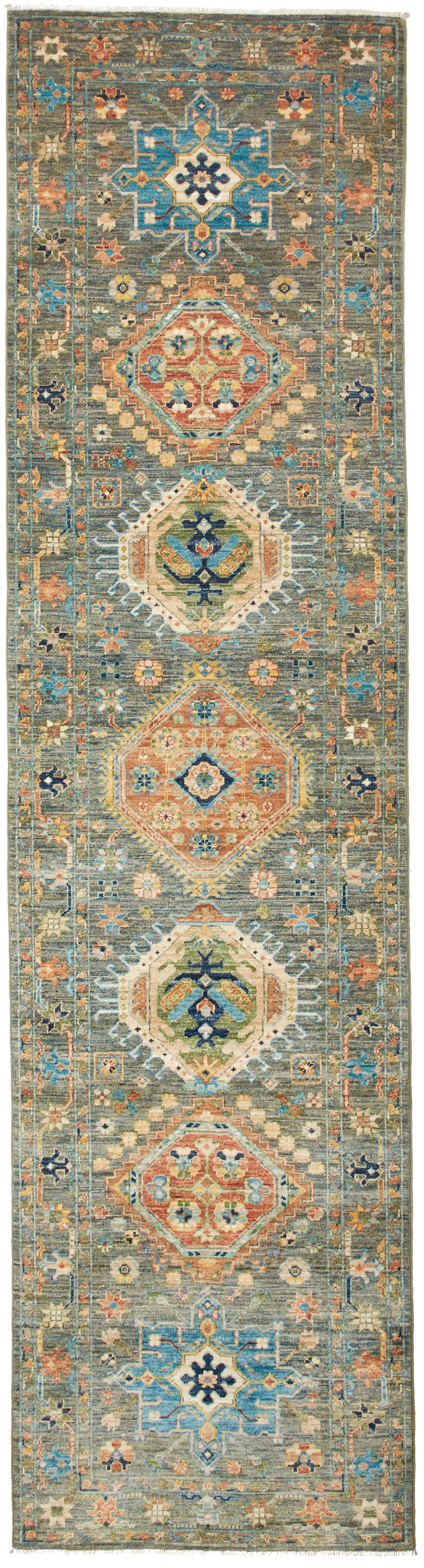Teppich Läufer Grün - Samarkand Tribal 80 x 301 cm