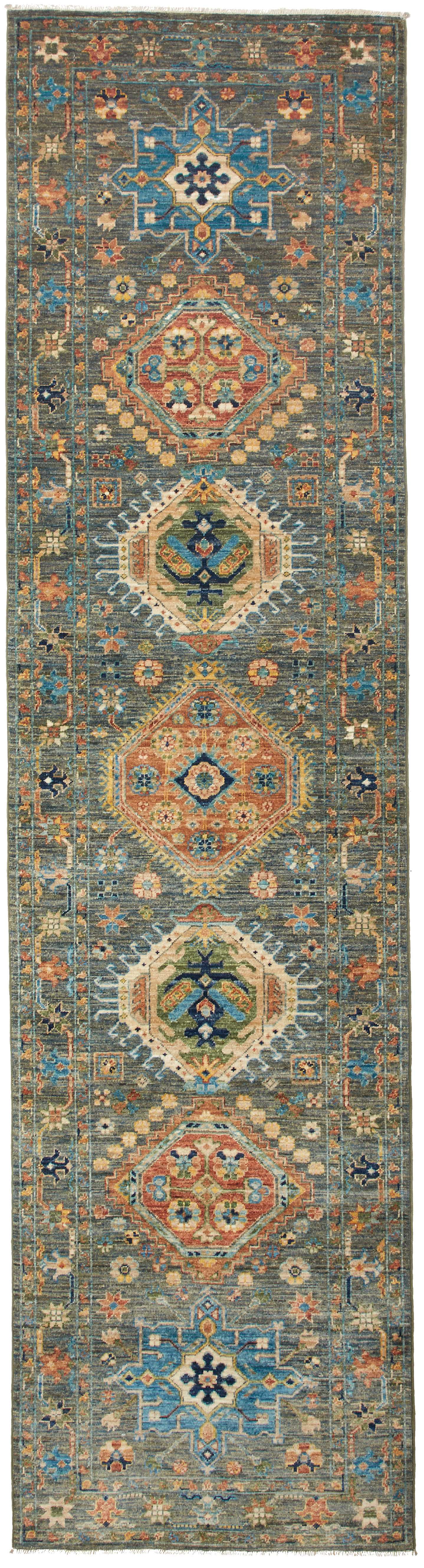 Teppich Läufer Grün - Samarkand Tribal 81 x 302 cm