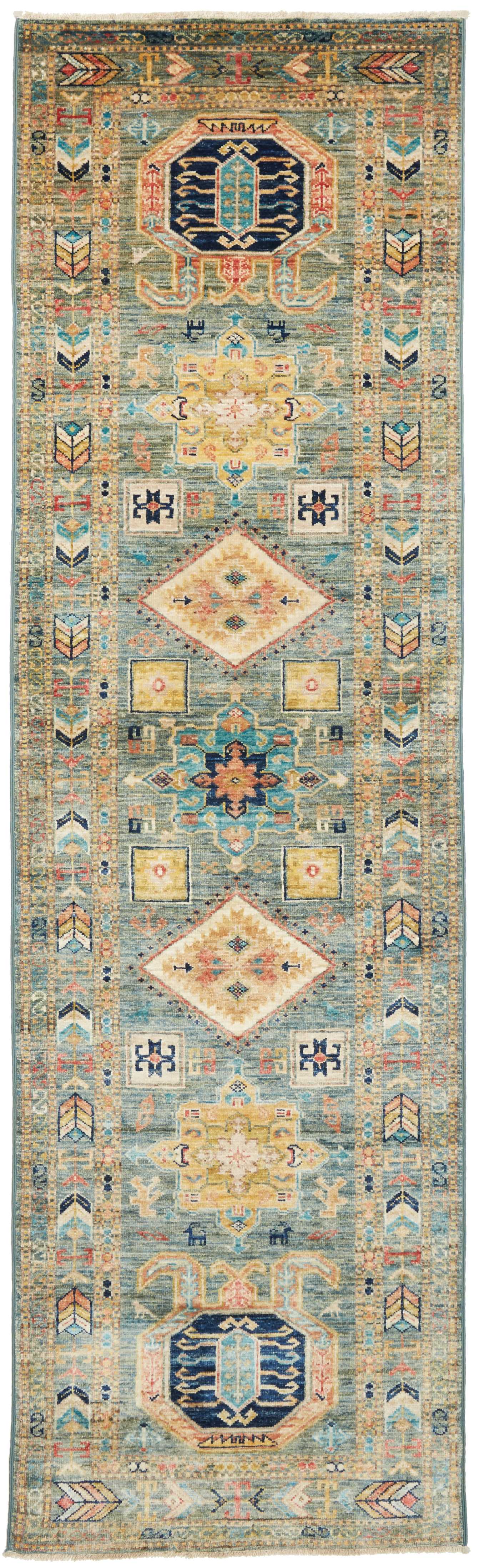 Teppich Läufer Grün - Kazak fine 75 x 252 cm