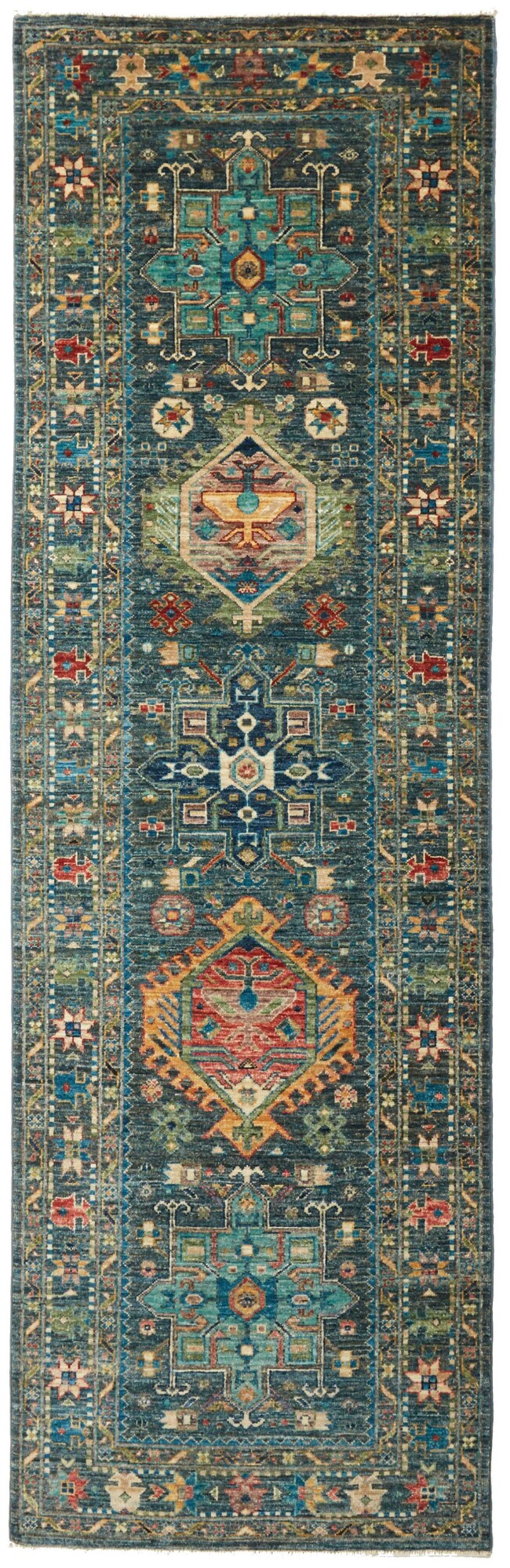 Teppich Läufer Grün - Samarkand Tribal 80 x 252 cm