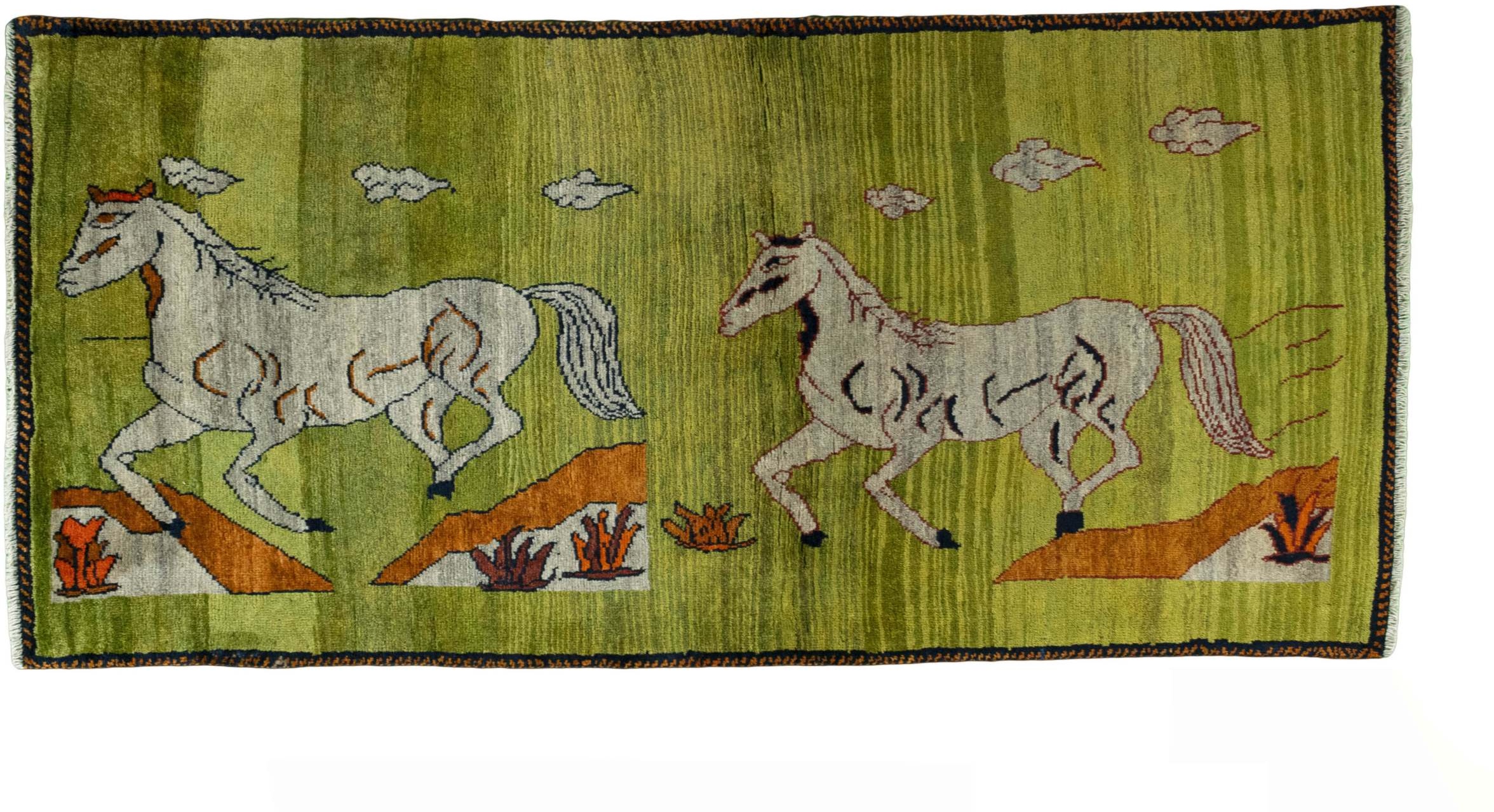 Teppich Läufer Grün - Gabbeh nature 95 x 201 cm